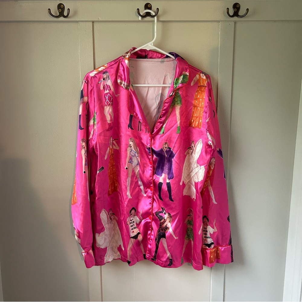 Eras Tour Taylor Swift Hot Pink Satin Pajama Set